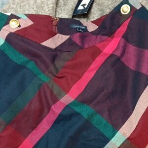 Tommy Hilfiger Red and Green Plaid Skirt with Gold Accents